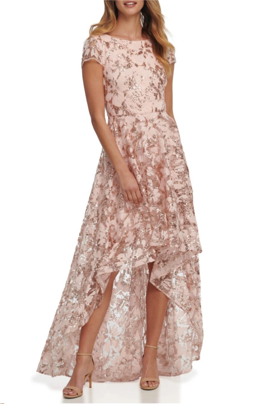 Eliza J Women's Pink Evening Gown Sequined Lace High Low Backless Dress Size 8